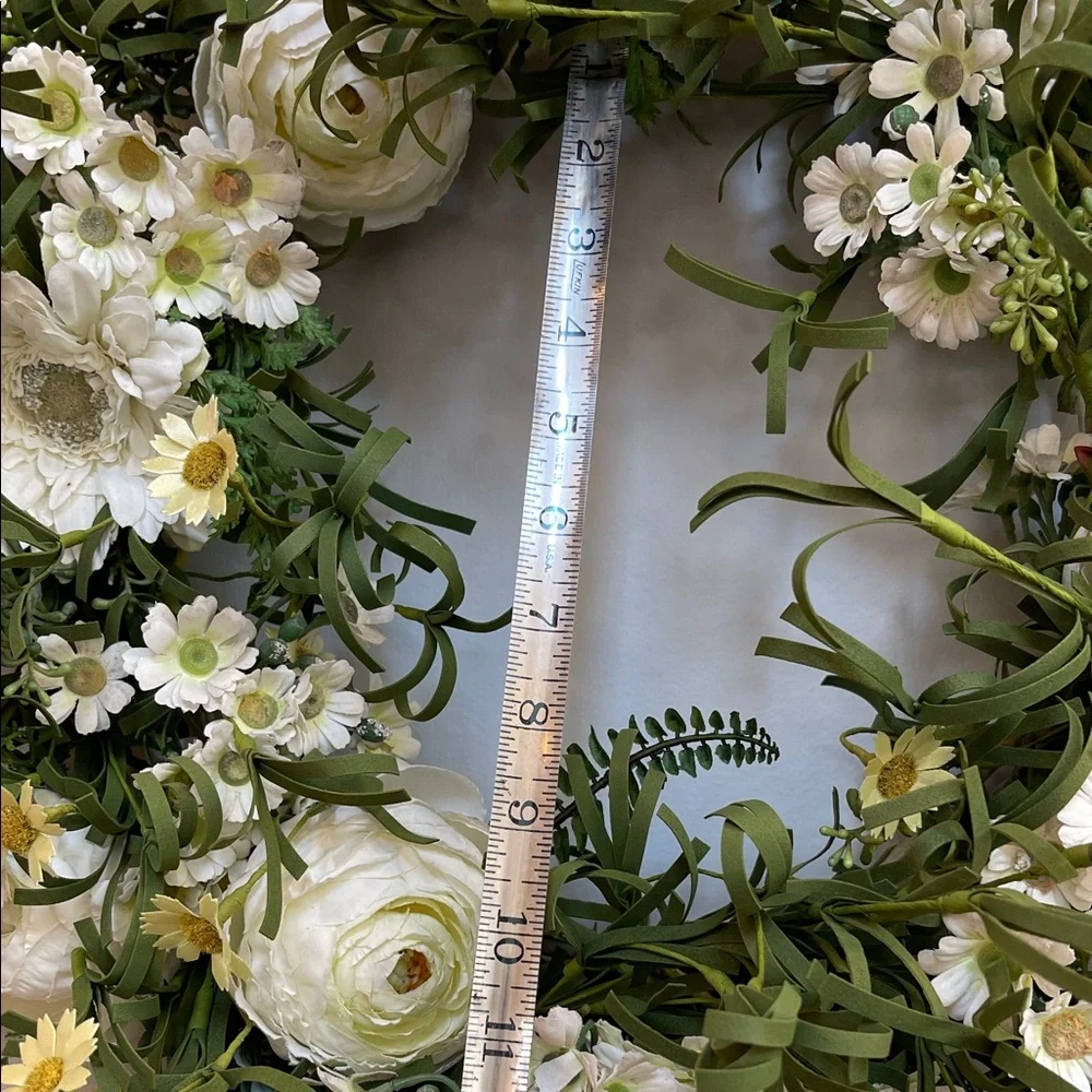 Elegant Upcycled Green and White Floral Wreath